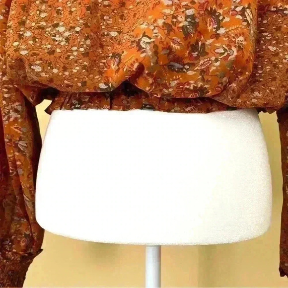 NWT Elan Orange Peasant Boho Tie Neck Long Sleeve Elastic Waist Crop Top Size M - Picture 11 of 13